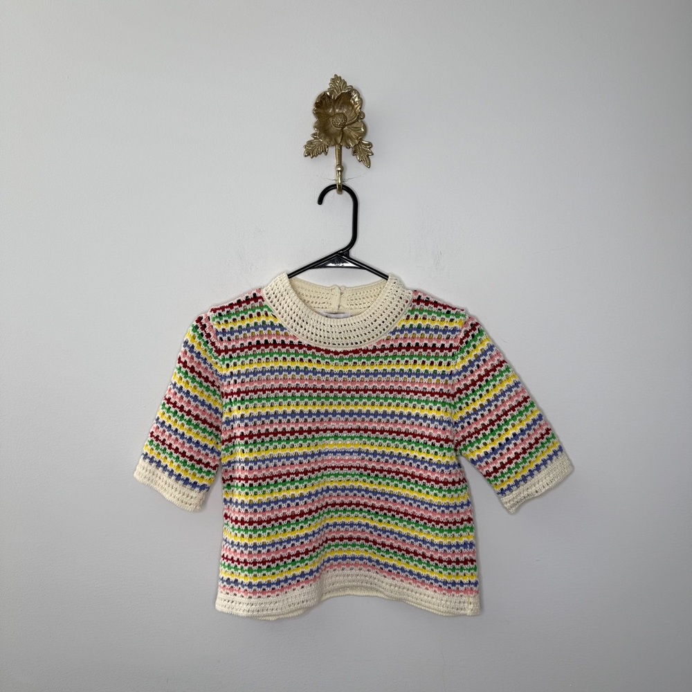 8 Birdies Multicolor Striped Crochet Top M